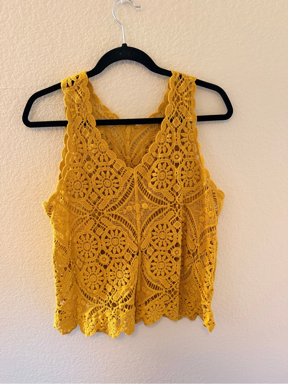 Crochet Lace Shell Top - Mustard Yellow